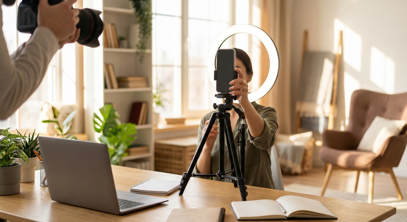 Content creator grabando contenido para redes sociales